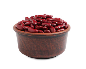 Bowl of raw red kidney beans isolated on white