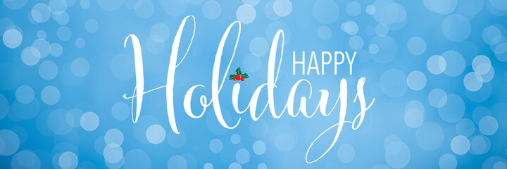 Happy Holiday Banner. Panoramic Christmas background with bokeh.