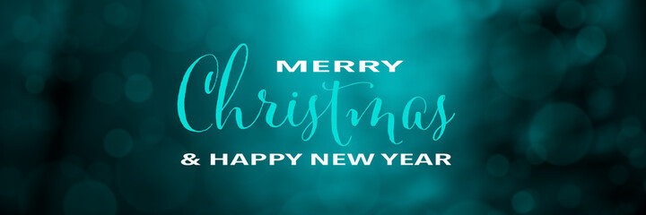 Merry Christmas and Happy New Year Banner. Panoramic Holidays background with bokeh.