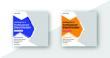 Electrician services social media post or Professional Electrician square banner template