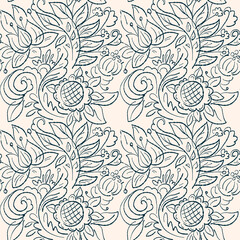 Black and white seamless pattern with Paisley print in a retro style