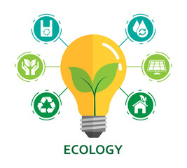 light blub with composition energy and ecology icons. vector illustration in flat style modern design. save energy and environment concept.