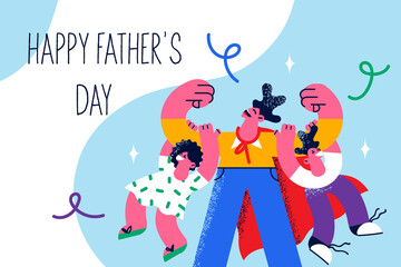 Happy father hold on hands excited children  - Powered by Adobe