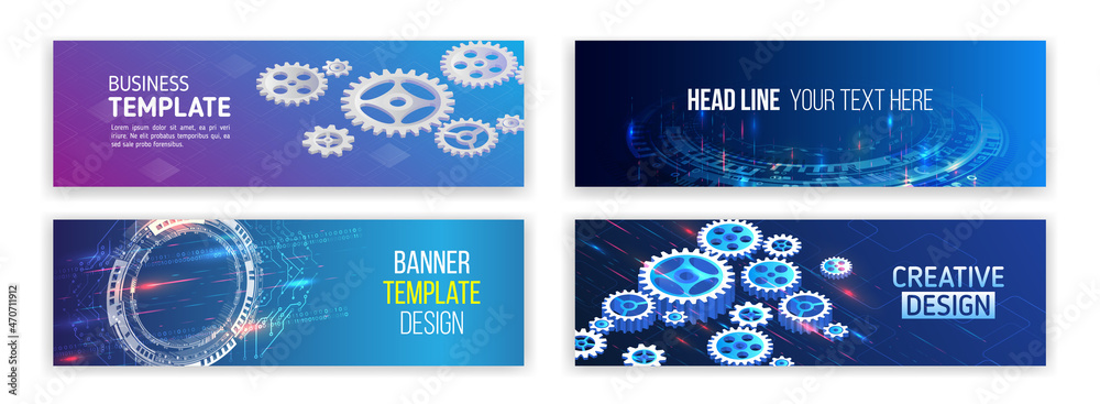 Wall mural set of modern banner templates for websites. abstract social media cover design. horizontal header w