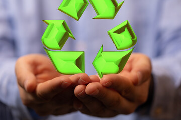 Green recycle sign, three arrows 3D