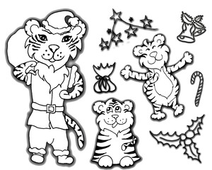 A cheerful tiger on a holiday in a set