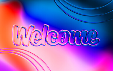 Neomorphism holographic chrome welcome text word