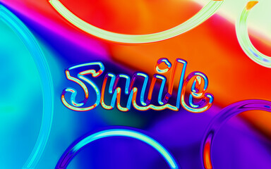 Neomorphism holographic chrome smile text word