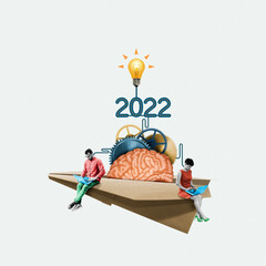 Poster for 2022. Teamwork, new ideas in a new business. Creativity and innovation.