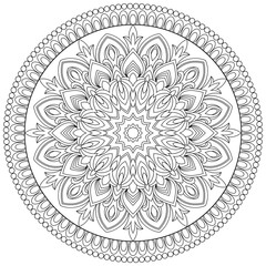 Vector drawing for coloring book. Geometric floral pattern. Contour drawing on a white background. Mandala.