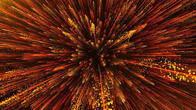 Starburst orange and yellow particles effect. Dust particle explosion.