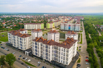 Obraz premium Aerial view of city residential area with high apartment buildings