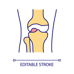 Knee joint RGB color icon. Body part. Human anatomy. Joints and bones disorder. Arthritis. Knee trauma and injury. Isolated vector illustration. Simple filled line drawing. Editable stroke