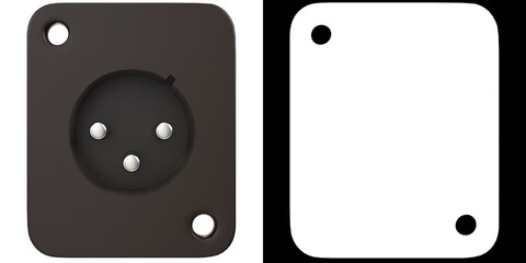 3D rendering illustration of a panel mount male xlr connector
