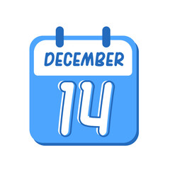 December 14th. flat illustration of blue calendar with rounded font. eps 10