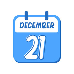 December 21. flat illustration of blue calendar with rounded font. eps 10