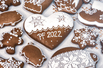 Obraz na płótnie Canvas PF 2022 on Christmas gingerbread cookie