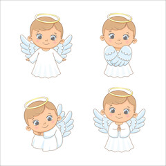 A set of cute angel boy. Vector illustration of a cartoon.
