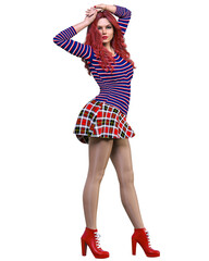 Beautiful woman in short skirt and boots.