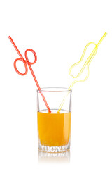 glass of orange juice with straw