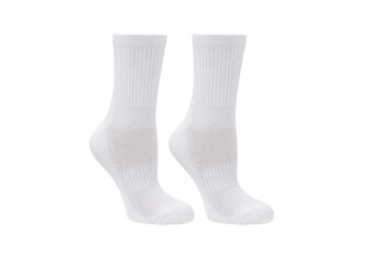 White color short mini socks mockup for design isolated on white background. Set of short socks for sports as mock up and label for advertising, logo, branding. Pair sport cotton socks.
