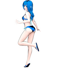 3D comics cosplay anime girl in swimsuit.