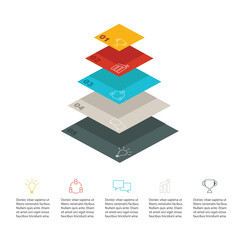Pyramid Infographics. Funnel Pyramid with 5 charts