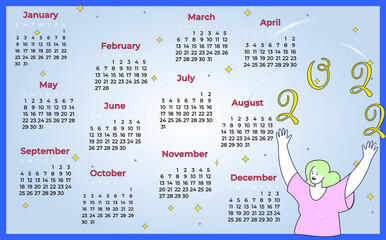 Female Character Circle Date on Huge Calendar Planning Important Matter. Time Management, Work Organization and Life Events Notification, Memo Reminder, Work Plan. Cartoon Vector Illustration 2022