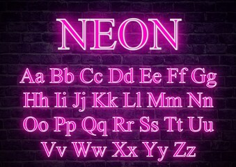 Neon calligraphy realistic alphabet duo.