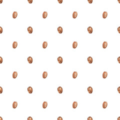 Watercolor seamless pattern with hand drawn coffee beans. Coffee texture for background, wallpaper, scrapbooking, wrapping paper, textile design.