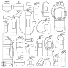 Extinguisher vector ouline set icon. Equipment for extinguish isolated ouline set icon. Vector illustration extinguisher on white background.