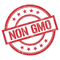 NON GMO text written on red vintage stamp.