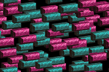 Red Green Metal Foil Tiles Seamless Pattern, 3D Illustration Background