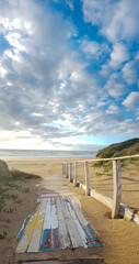 Wooden path to an wonderful beach at the southern coast of spain at the Mediterranean sea