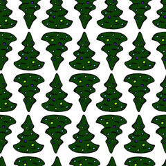 Christmas tree. Vector seamless pattern for wrapping paper
