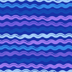 Hand-drawn seamless geometric pattern with colorful grunge texture. Multi-colored wavy stripes on blue background. Vector background for printing on fabric, gift wrapping, covers, wallpapers.