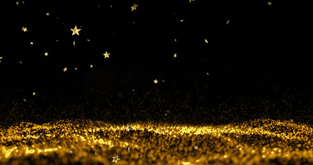 Naklejka premium Image of yellow spots and stars on black background