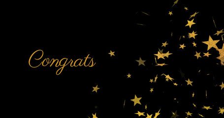 Image of congrats text and stars on black background