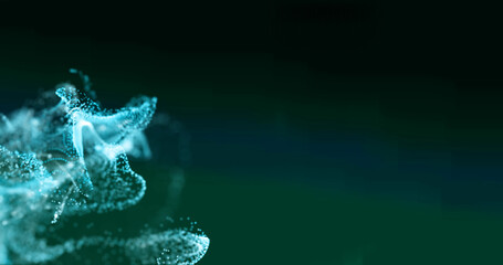 Image of white and blue particle form moving on black background