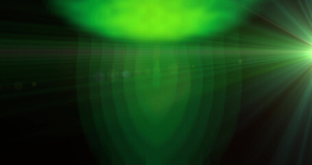 Image of glowing green form and refracted green light moving on black background