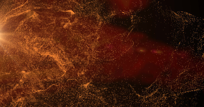 Image of orange particle cloud moving over black background