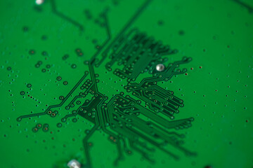 Close-up of electronic circuits on a motherboard