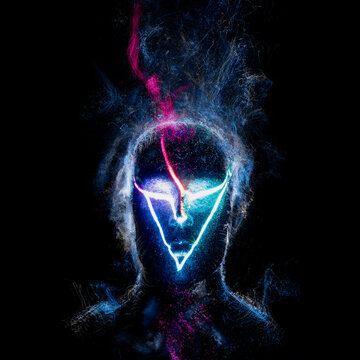 abstract drawing of a humanoid in a futuristic style, drawing with light	