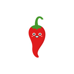 Red spicy pepper chilli cute character cartoon sign hot face smiling happy joy emotions simple icon logo beautiful vector illustration.