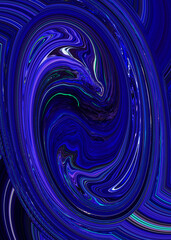 Abstract bright colorful blue background. Creative mood. Art trippy digital backdrop. Curved shapes illustration. Vibrant banner. Template. Water wave effect. Swirl. Marble texture. Whirlpool tunnel.