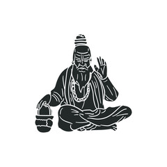 Sadhu Icon Silhouette Illustration. Indian Shaman Vector Graphic Pictogram Symbol Clip Art. Doodle Sketch Black Sign.