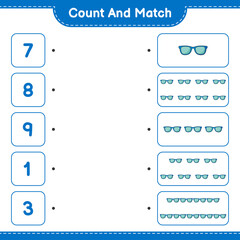 Count and match, count the number of Sunglasses and match with the right numbers. Educational children game, printable worksheet, vector illustration