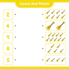 Count and match, count the number of Ukulele and match with the right numbers. Educational children game, printable worksheet, vector illustration