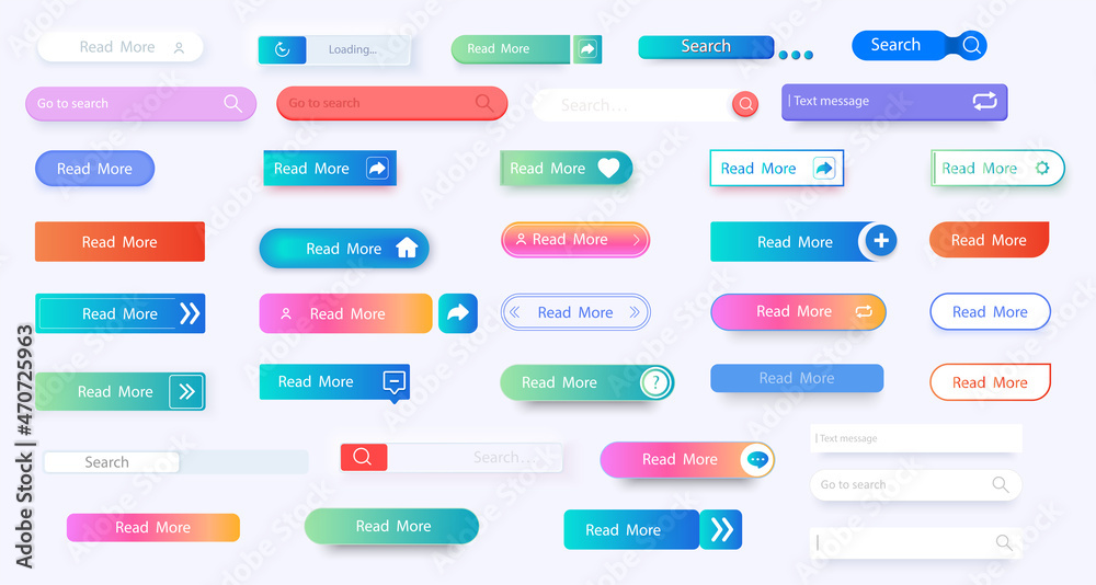 Poster set of vector modern material style buttons. different colors of elements and icons. design elements