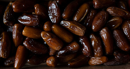 Dried dates background. Top view.